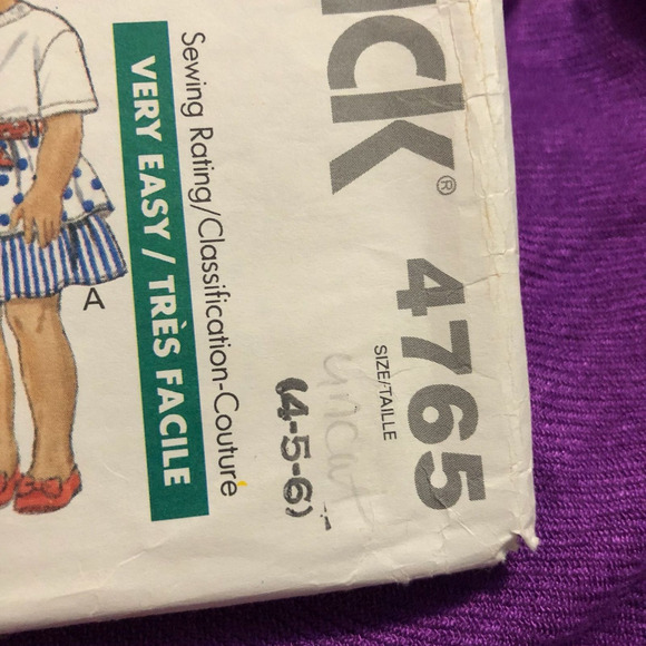 Butterick Sewing pattern 4765 girls top dress skirt - Picture 8 of 8